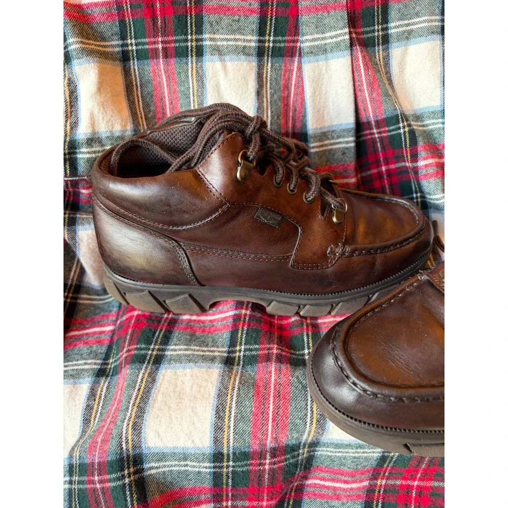 Easy Spirit Brown Leather Ankle Boots Moc Toe Lace Up Lug Sole Mens